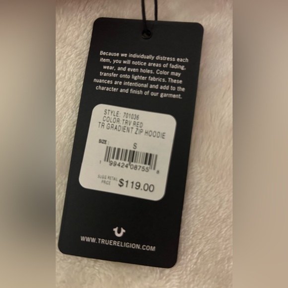 True Religion Red Zip Up Hoodie Size Small - Picture 9 of 9